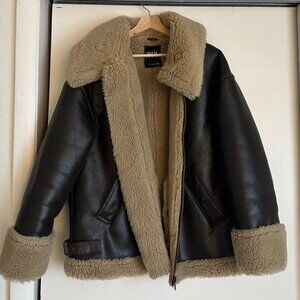 Zara Faux Shearling Aviator Style Coat US Medium